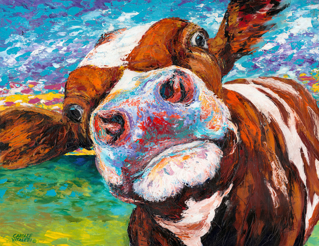 Marmont Hill "Curious Cow I" Painting Print on Wrapped Canvas & Reviews Wayfair